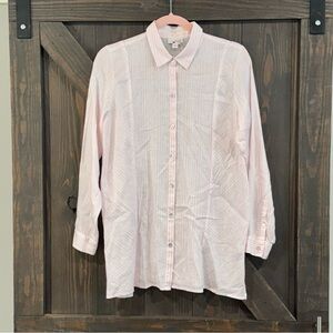 J Jill Love Linen Women’s Shirt Striped Blouse Long Sleeve Top‎ Pink Size Small
